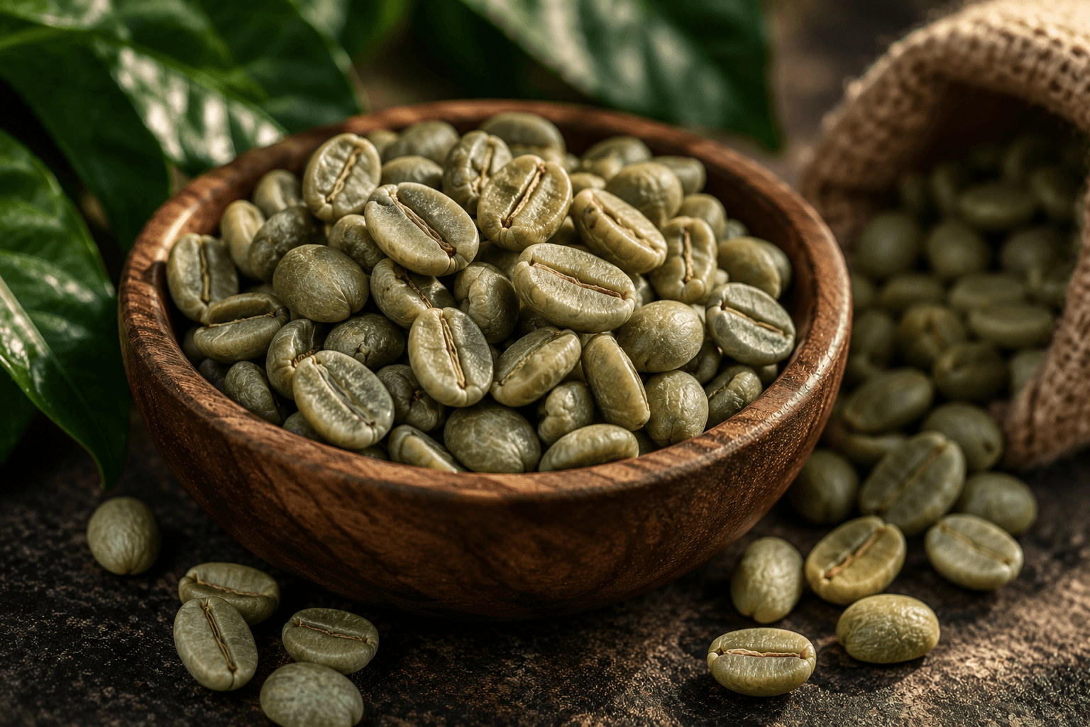 Grønne, ubrente kaffebønner